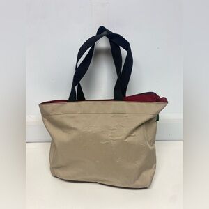 Herve chapelier Beige Canvas Tote with Red Interior and Black Handles